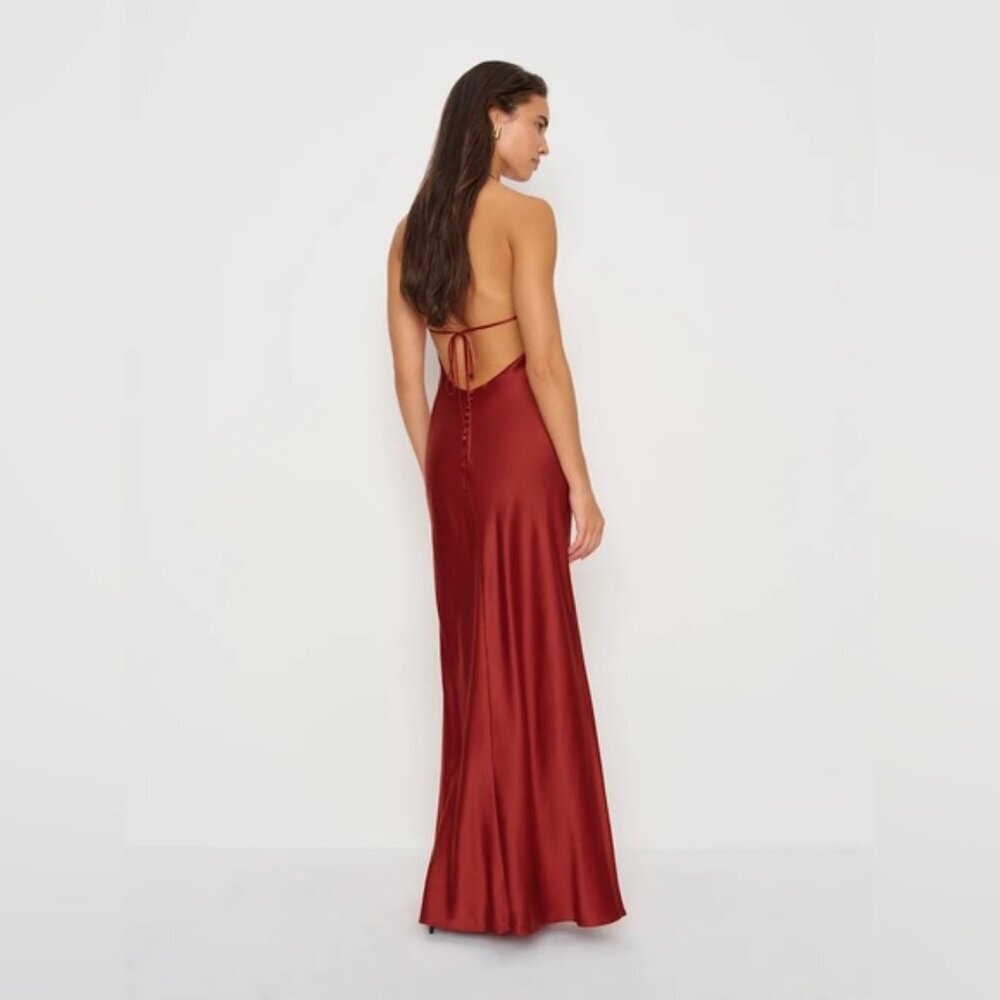 NEW Reformation Jeany Silk Long Dress Backless Formal Sangre Red | Size M - Picture 6 of 13